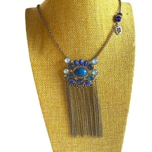 Juicy Couture Blue and Silver Bohemian Necklace with Tassels
